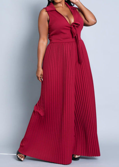 Hi Curvy Plus Size Women Sleeveless Pleated Wide Leg Jumpsuit