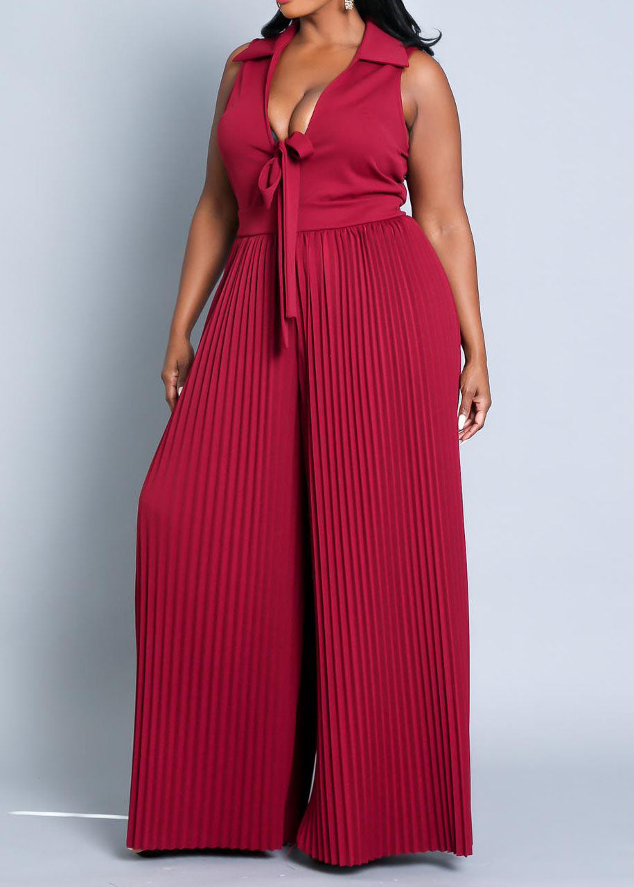 Hi Curvy Plus Size Women Sleeveless Pleated Wide Leg Jumpsuit