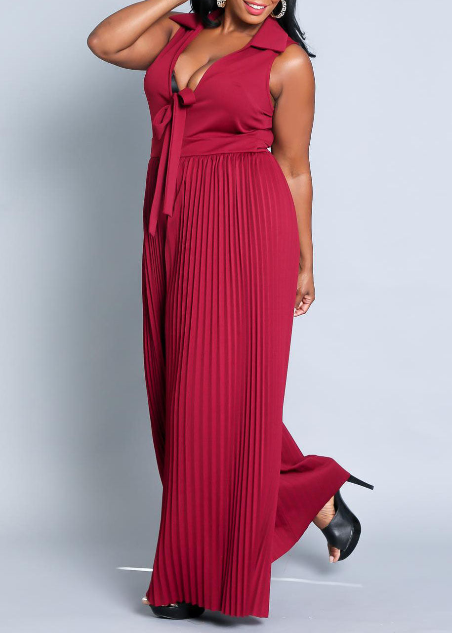 Hi Curvy Plus Size Women Sleeveless Pleated Wide Leg Jumpsuit