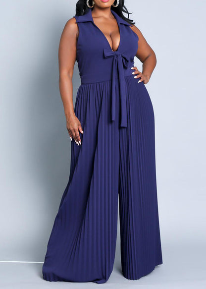 Hi Curvy Plus Size Women Sleeveless Pleated Wide Leg Jumpsuit