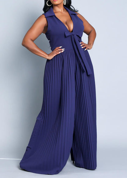 Hi Curvy Plus Size Women Sleeveless Pleated Wide Leg Jumpsuit