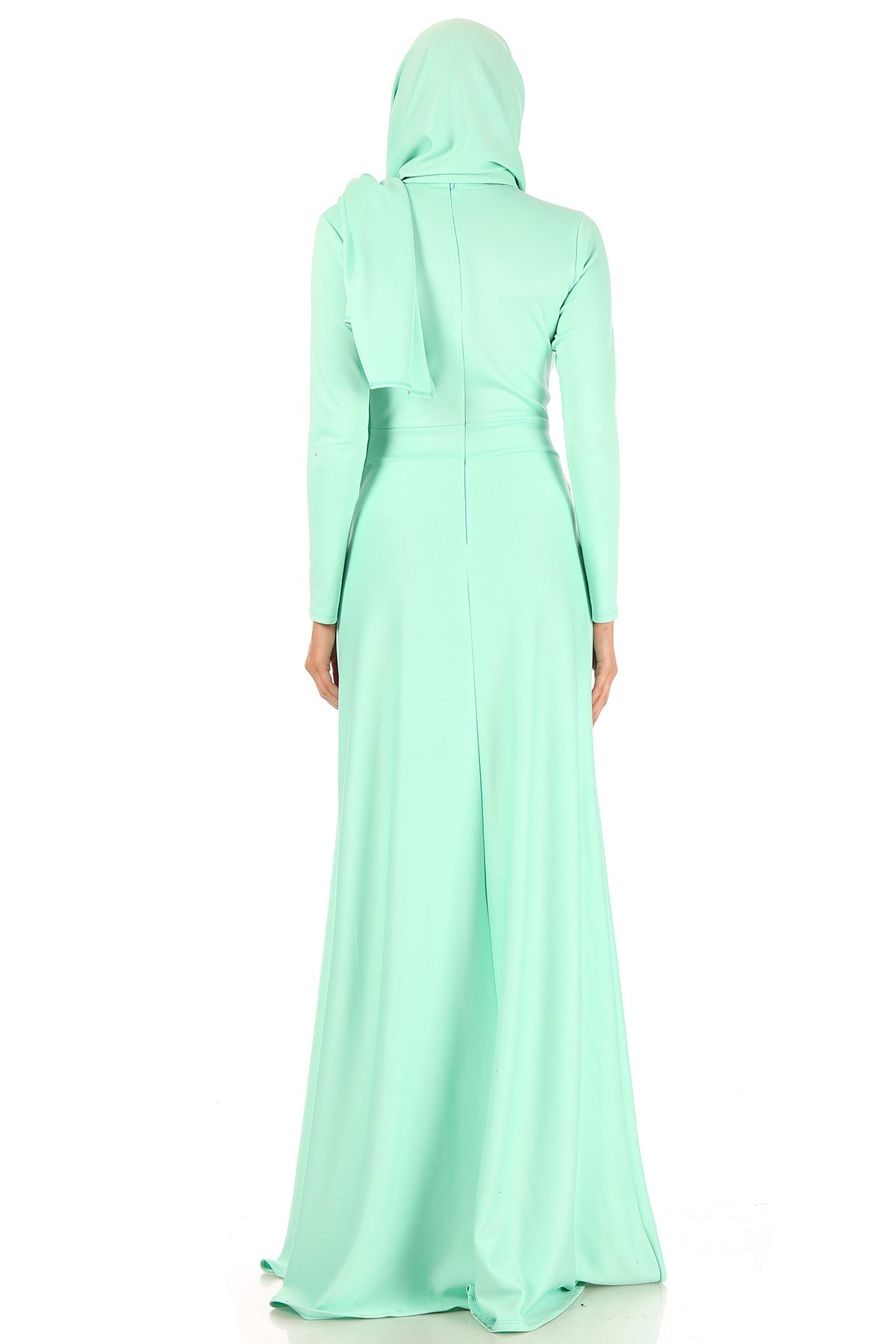 Women Chic Long Sleeves Scuba Flare Maxi Dress With Long Scurf and Pockets