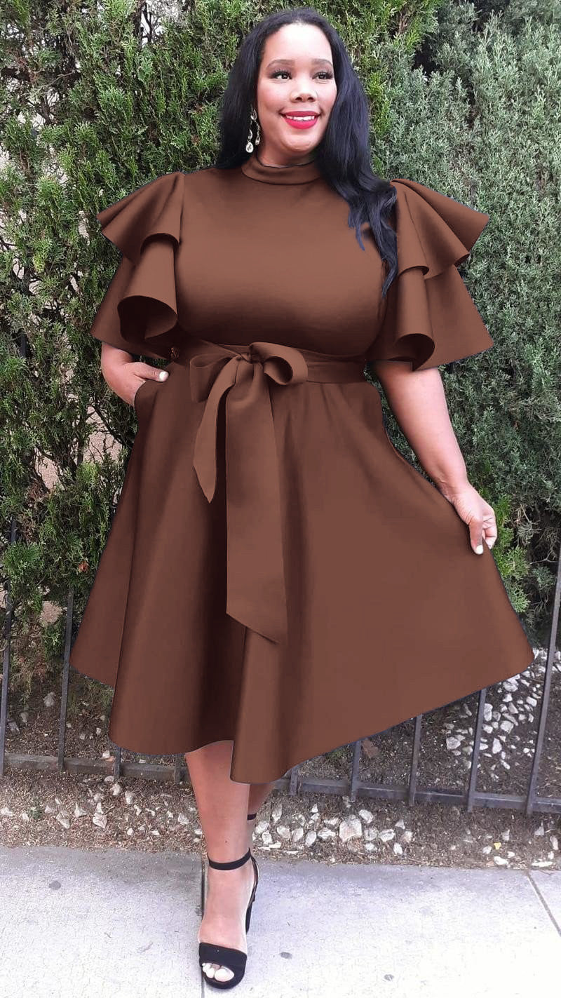 2862 Plus Size Extravagant Fit and Flare Midi Dress With Belt