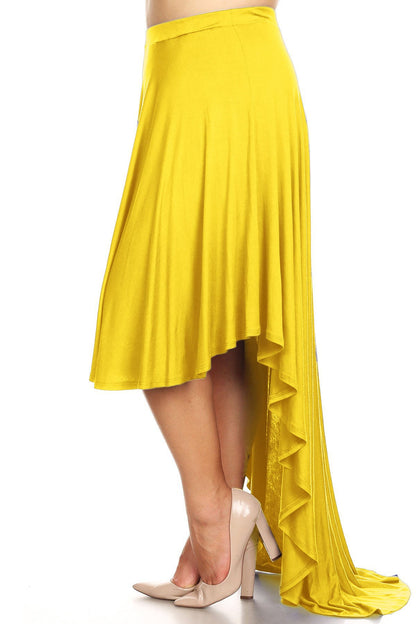 Plus Size Women Ruffles Hi-Low hem High Waist Maxi skirt