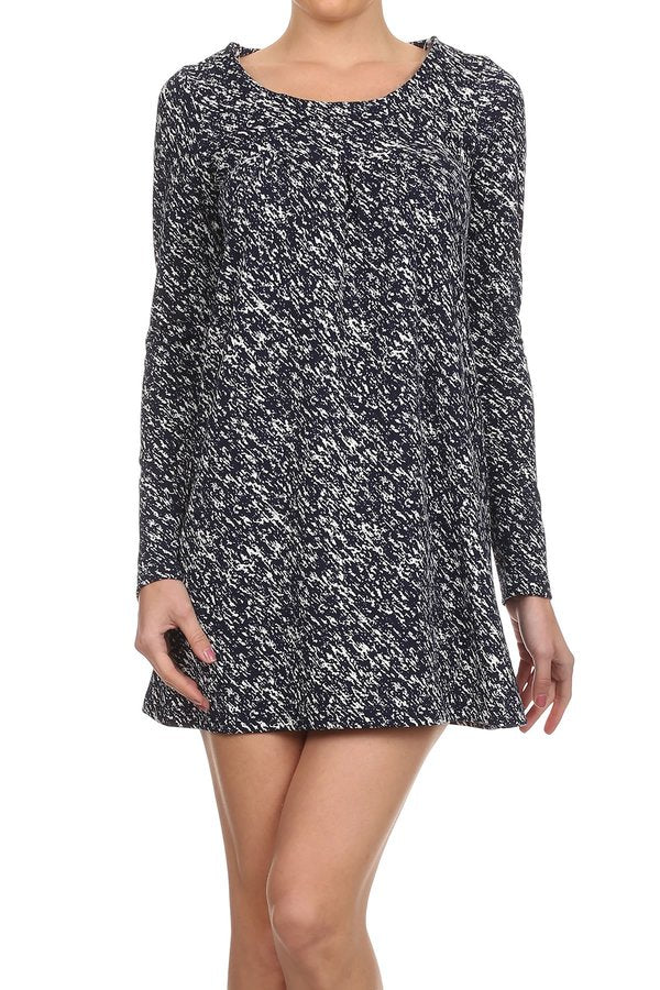 Women Long Sleeves Scoop Neck Burnout Print Mini Dress. LIVERPOOL