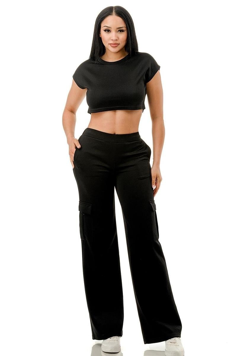 Hi Curvy  Plus Size Women 2-Piece Crop Top and Wide Leg Pants Sets