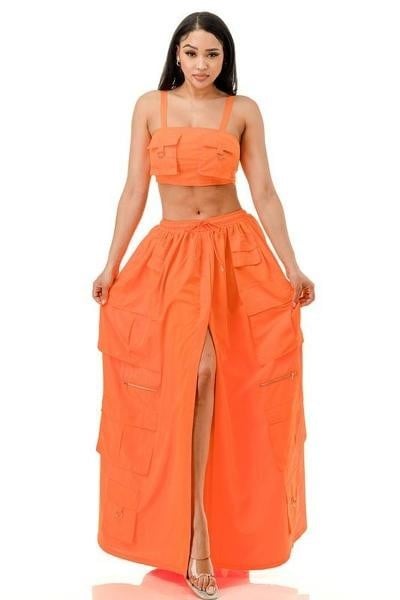 Women Bold and Fashionable Cropped Tank and Skirts Two-Piece Set.