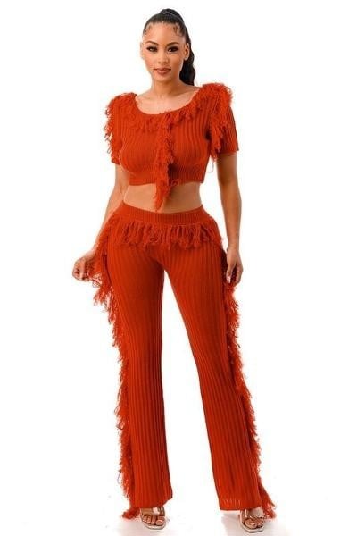 Women Fringe Detail Chic Tank Top and Pants Two Piece Sets