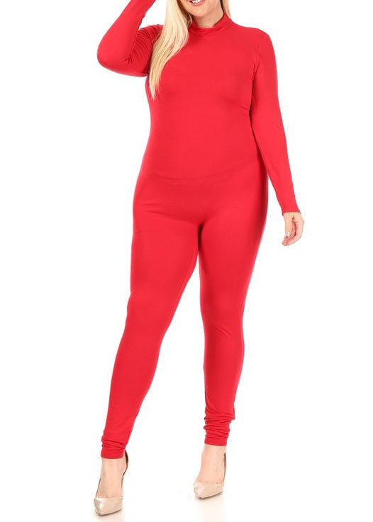 Hi Curvy Plus Size Women Mock Neck Long Sleeve Jumpsuit Made In USA