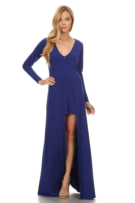 Women Solid Long Sleeve Maxi Dress in a relaxed Style Front Slit