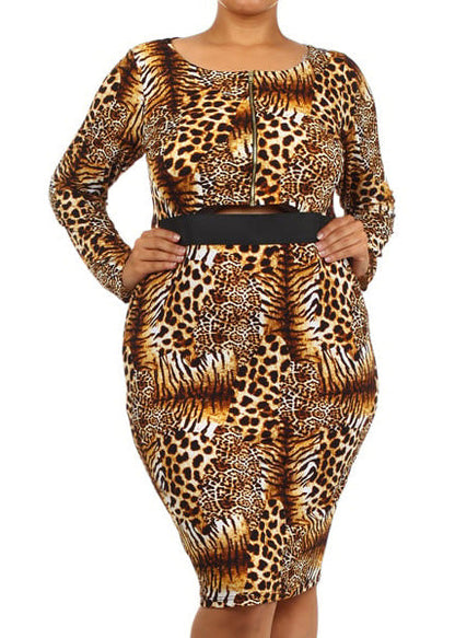 Plus Size Women Cheetah spot print Cut out Bodycon Dress