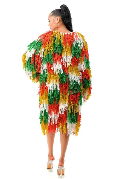 Women Multi Color Fringe Cardigan