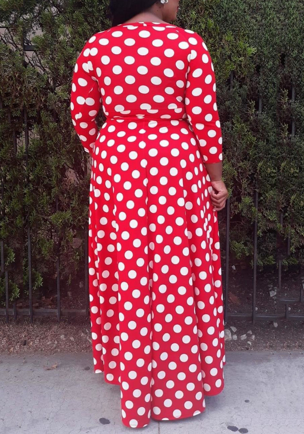 Hi Curvy Plus Size Big Polka Dot Fit & Flare maxi Dress with pockets