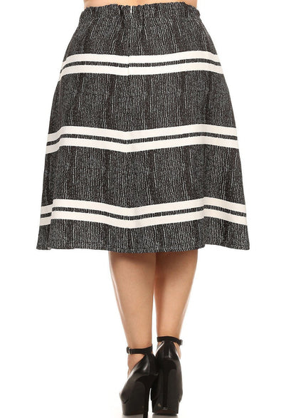 HI Curvy Plus Size Women Striped Flare Midi Skirt