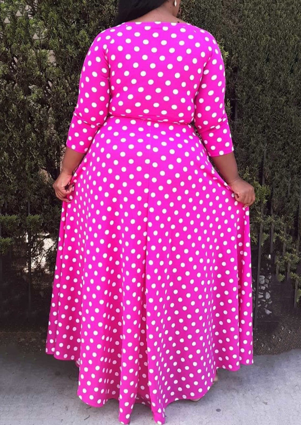 Hi Curvy Plus Size Women Polka Dot Maxi Dress Made in USA