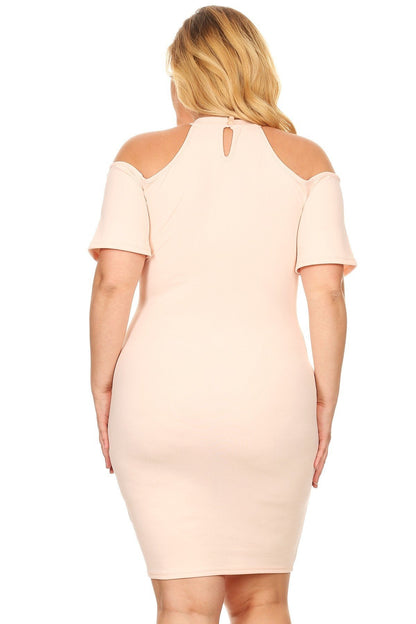 Plus Size  Short Sleeves Cold Shoulder  Mock Neck Cutout Keyhole Bodycon Dress