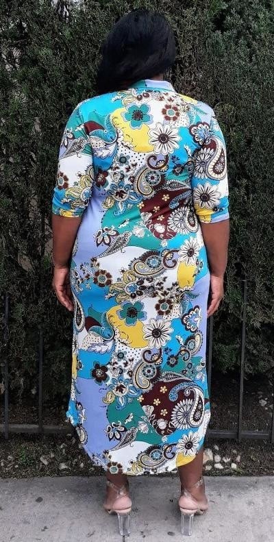 Hi Curvy  Plus Size Women Paisley Print Button Down Midi Dresses