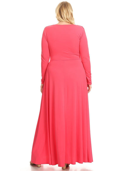 Plus Size Long Sleeves V-Neck Flare Maxi Dress