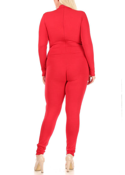 Hi Curvy Plus Size Women Mock Neck Long Sleeve Jumpsuit Made In USA