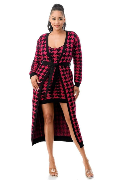 Women Chic flattering silhouette Knit Dress and Cardigan Set