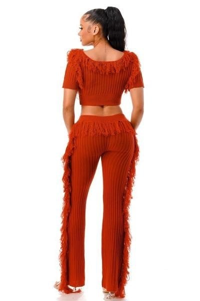 Women Fringe Detail Chic Tank Top and Pants Two Piece Sets