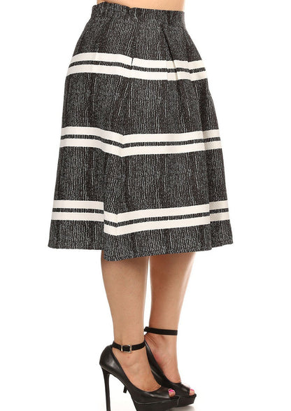 HI Curvy Plus Size Women Striped Flare Midi Skirt