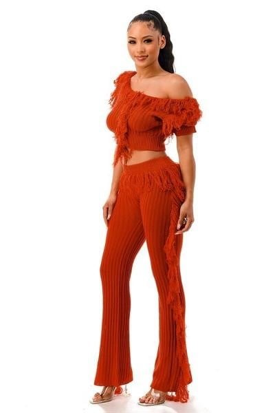 Women Fringe Detail Chic Tank Top and Pants Two Piece Sets