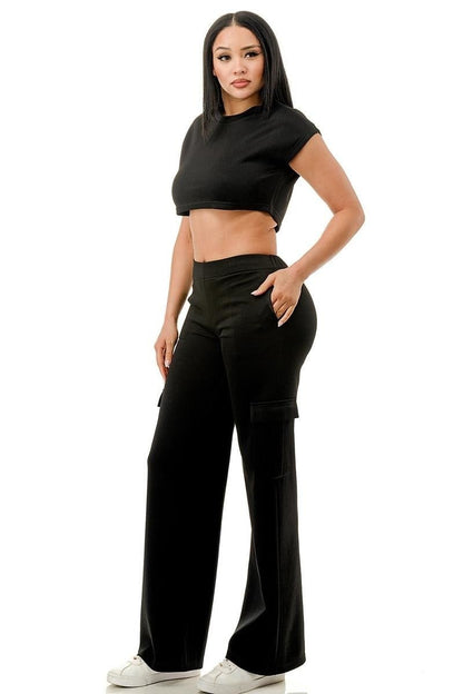 Hi Curvy  Plus Size Women 2-Piece Crop Top and Wide Leg Pants Sets