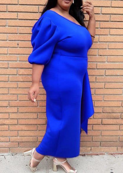 Hi Curvy Plus Size Women One Sleeve Drape Front Gown