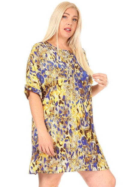 2655AN Plus Size Multi Color leopard Print Tee Shirt Mini Dress