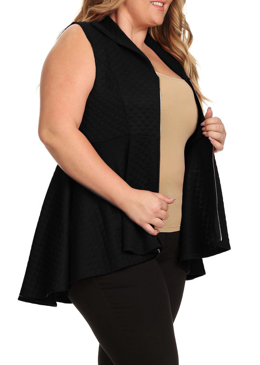 HI CURVY Plus Size Hi-lo hem and A Front Zipper Closure Top