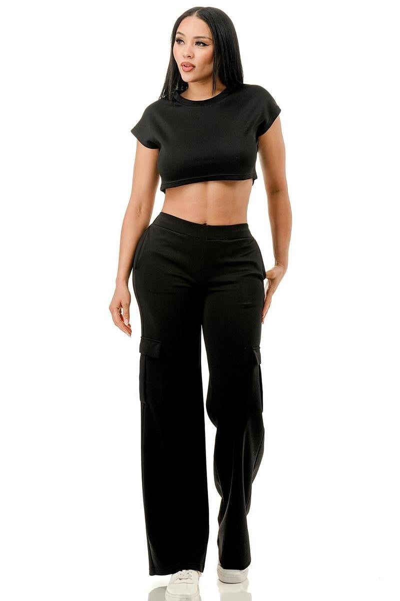 Hi Curvy  Plus Size Women 2-Piece Crop Top and Wide Leg Pants Sets