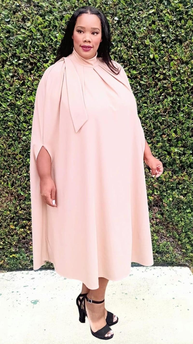 Plus Size Women Mock Neck Cape Midi Dress