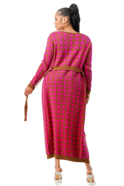 Women Chic flattering silhouette Knit Dress and Cardigan Set