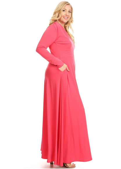 Plus Size Long Sleeves V-Neck Flare Maxi Dress