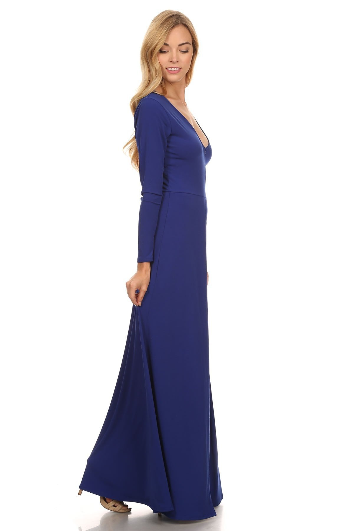 Women Solid Long Sleeve Maxi Dress in a relaxed Style Front Slit