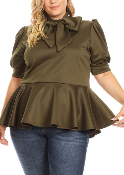 Hi Curvy Plus Size Women Puff Shoulder Sleeve Peplum Blouse