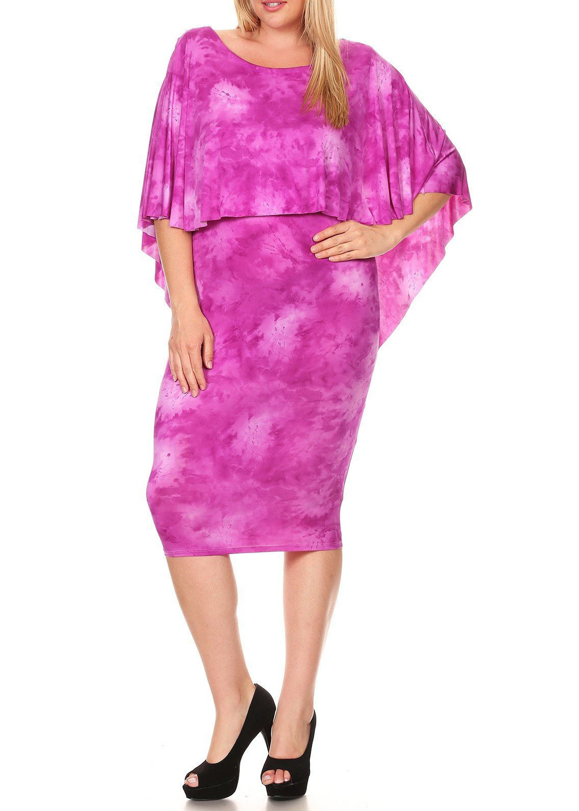 Hi Curvy Plus Size Women Tie Dye Caped Midi Dress