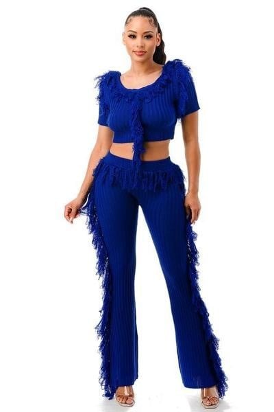 Women Fringe Detail Chic Tank Top and Pants Two Piece Sets