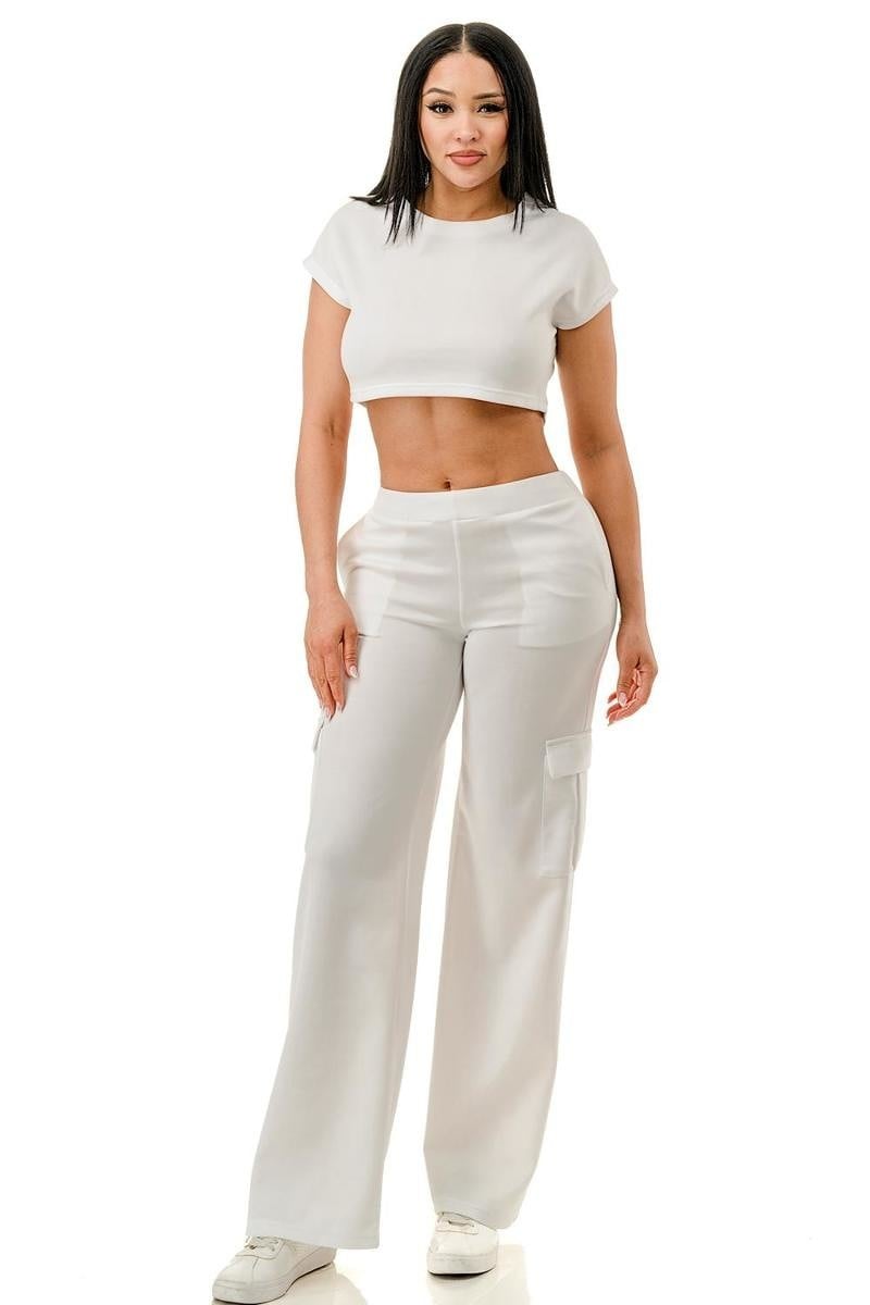 Hi Curvy  Plus Size Women 2-Piece Crop Top and Wide Leg Pants Sets