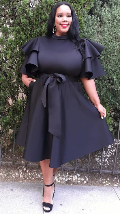 2862 Plus Size Extravagant Fit and Flare Midi Dress With Belt