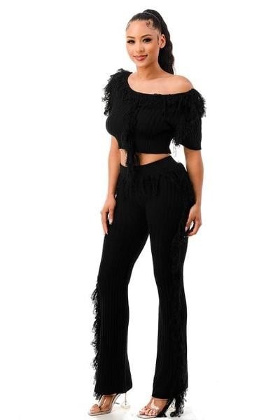 Women Fringe Detail Chic Tank Top and Pants Two Piece Sets