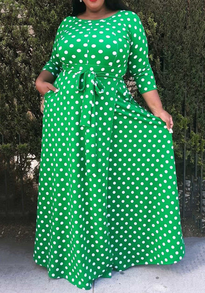 Hi Curvy Plus Size Women Polka Dot Maxi Dress Made in USA