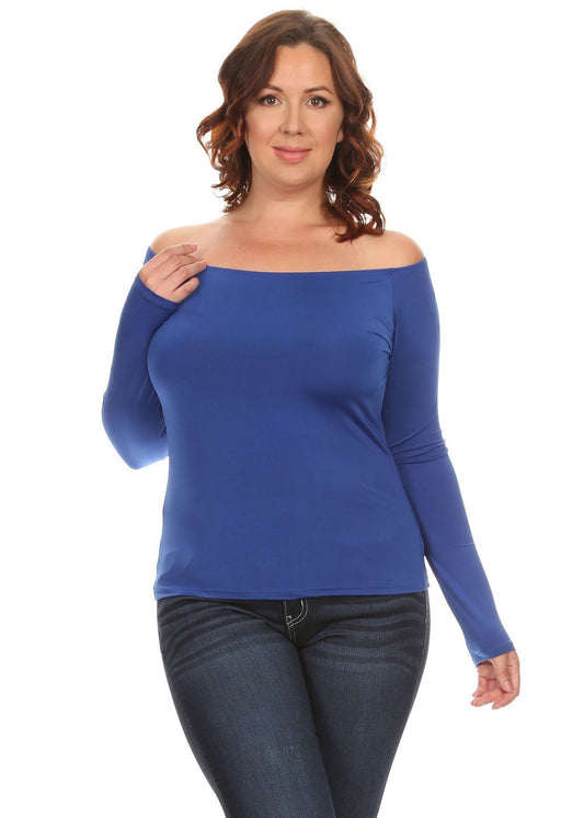 Plus Size Women Off shoulder Long Sleeve Fitted Shirts Made in USA