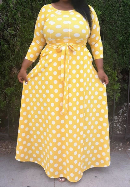 Hi Curvy Plus Size Big Polka Dot Fit & Flare maxi Dress with pockets