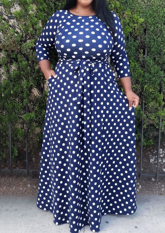 Hi Curvy Plus Size Women Polka Dot Maxi Dress Made in USA