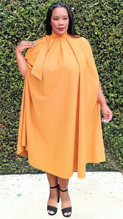 Plus Size Women Mock Neck Cape Midi Dress