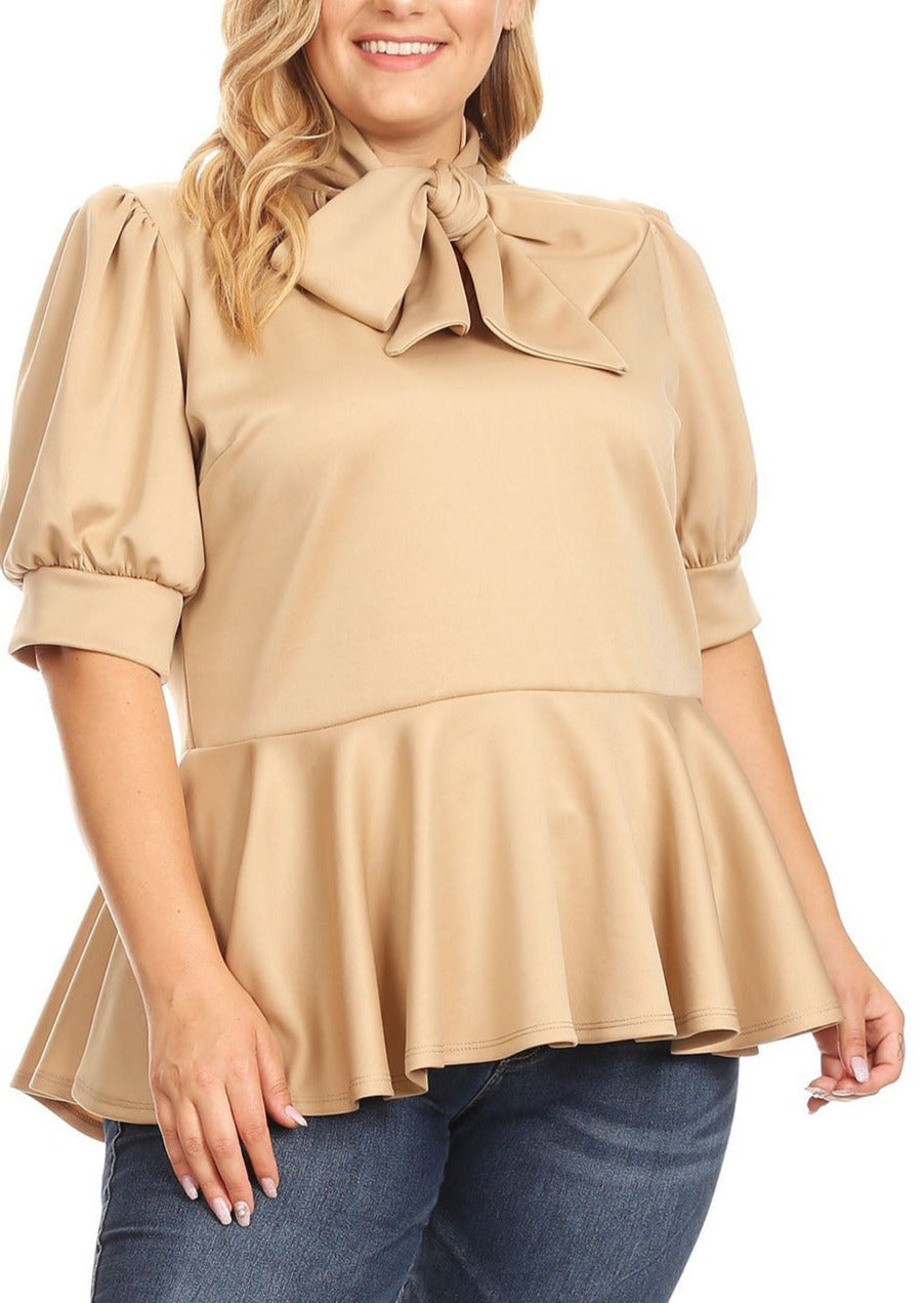 Hi Curvy Plus Size Women Puff Shoulder Sleeve Peplum Blouse