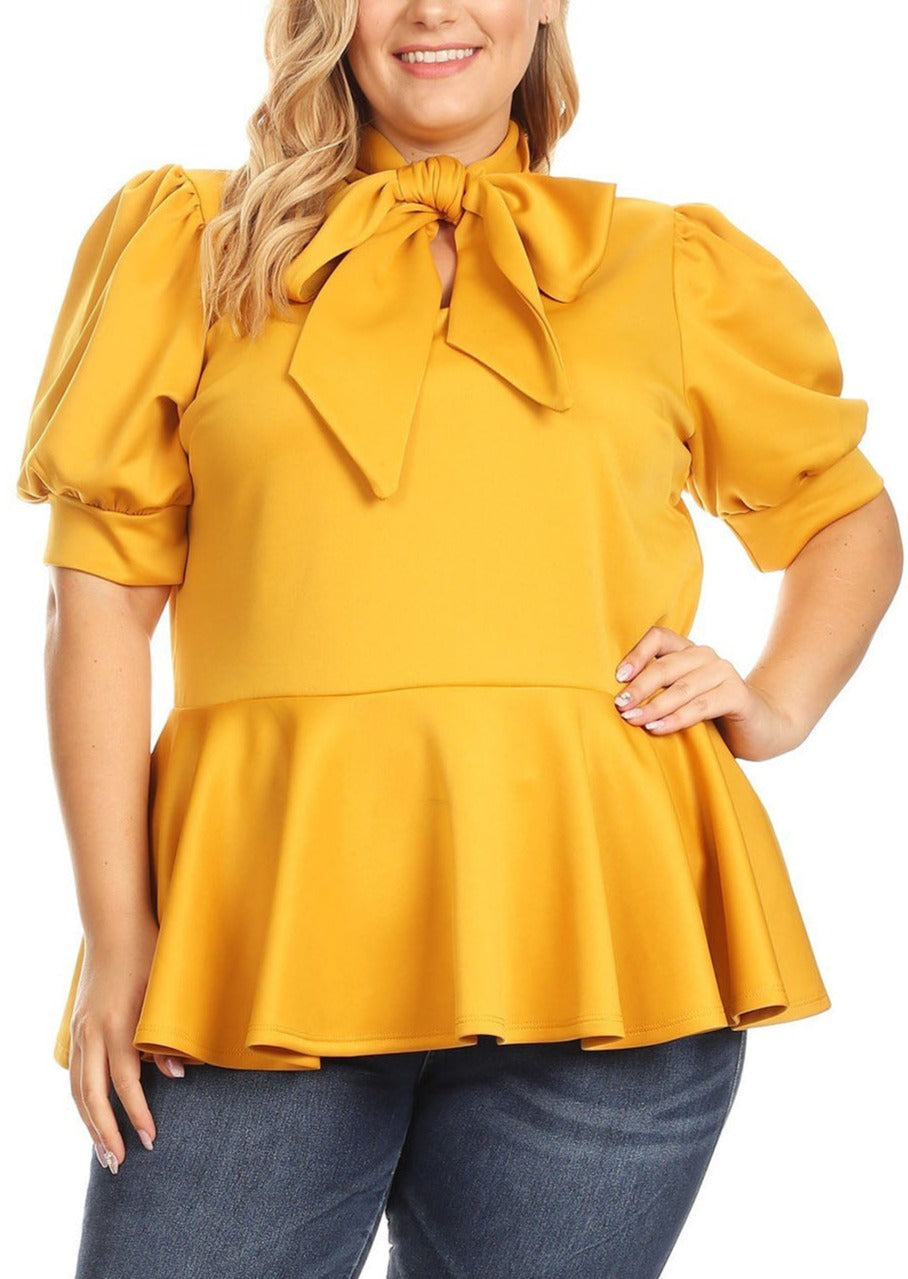 Hi Curvy Plus Size Women Puff Shoulder Sleeve Peplum Blouse