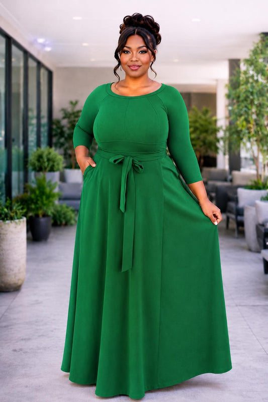 2072CP Plus Size Women Effortless Fit & Flare Maxi Dress